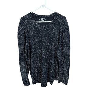BKC Black and White Speckled Textured Moto Pullover Long Sleeve Streetwear Shirt